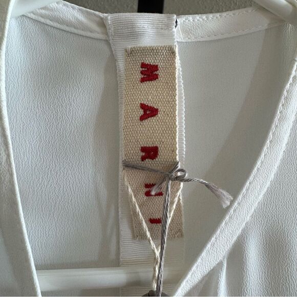 MARNI Peplum Blouse Size 4 Silk Blend Short Sleeve Color Block Semisheer - Picture 9 of 14